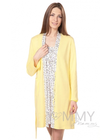 Комплект халат с сорочкой желтый с цветочками