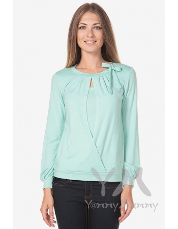 Блуза для беременных и кормящих с бантом, цвет ментол