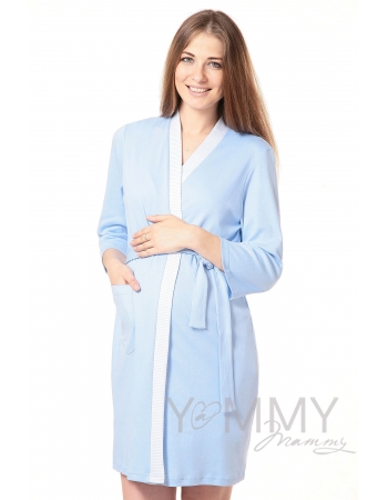 Комплект халат с сорочкой голубой с белой полоской