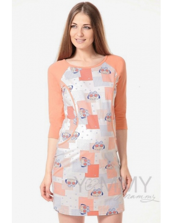 Платье для дома и сна персик / экрю / совы