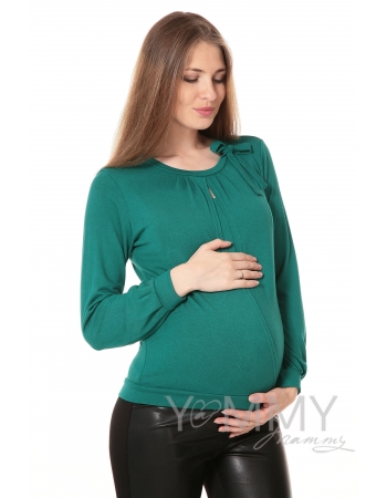 Блуза для беременных и кормящих с бантом, цвет изумруд