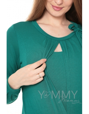 Блуза для беременных и кормящих с бантом, цвет изумруд
