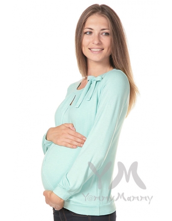 Блуза для беременных и кормящих с бантом, цвет ментол
