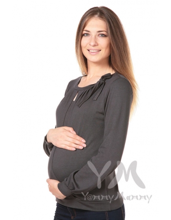 Блуза для беременных и кормящих с бантом, цвет графит