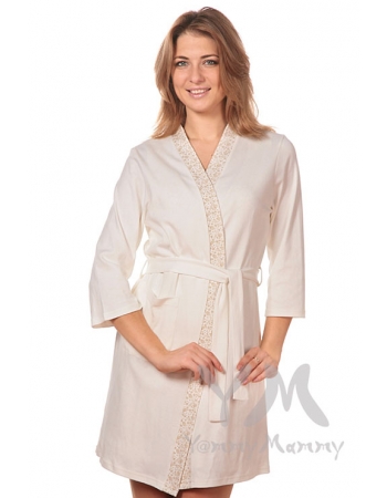 Комплект халат с сорочкой экрю/бежевые цветы
