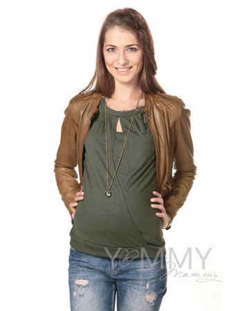 Блуза для беременных и кормящих с бантом, цвет хаки