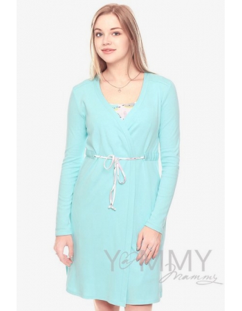 Комплект халат с сорочкой ментол с принтом котики и зайчики