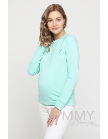 Свитшот для беременных и кормящих, ментол с кружевом