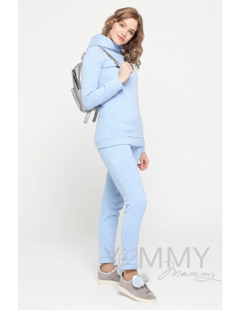 Костюм из худи и брюк, цвет голубой меланж