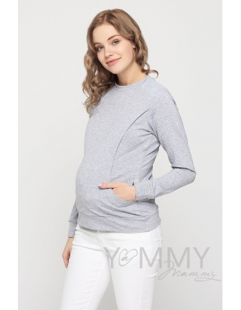 Свитшот для беременных и кормящих, серый меланж с кружевом