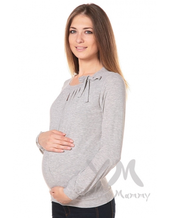 Блуза для беременных и кормящих с бантом, цвет светло-серый меланж
