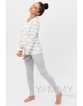 Комплект для дома серый с принтом "зайчики/котики"