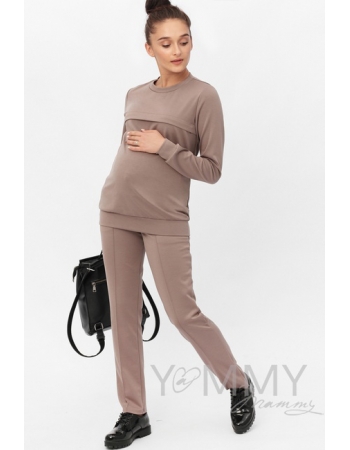Костюм для беременных и кормящих из плотной вискозы, цвет темный капучино