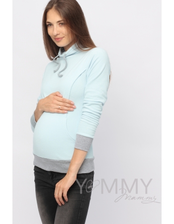 Толстовка для кормящих и беременных флисовая с завязками, цвет светло-голубая