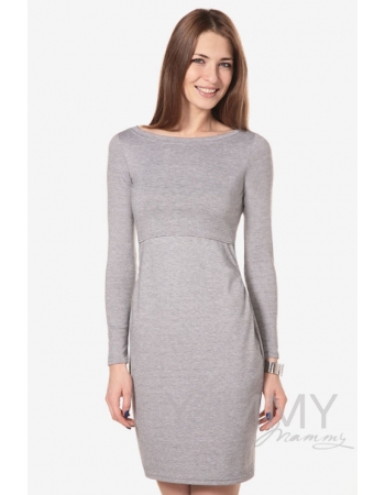 Платье для беременных и кормящих с горловиной "лодочка", серый меланж