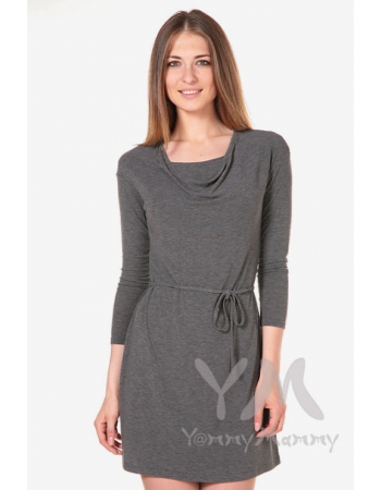 Платье для беременных и кормящих с горловиной "качелька", серый меланж