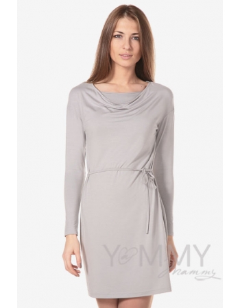 Платье для кормящих и беременных с горловиной "качелька" из модала, серый жемчуг