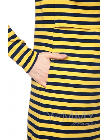 Платье с длинным рукавом желтая / синяя полоска для беременных