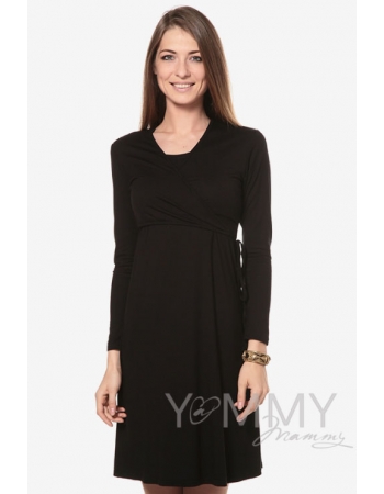 Платье на запах для беременных и кормящих, черное