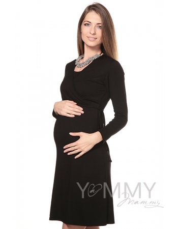 Платье на запах для беременных и кормящих, черное