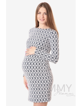 Платье-футляр для беременных и кормящих, синее с узором