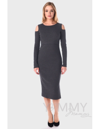 Платье для кормящих и беременных с разрезами по бокам, темно-серый меланж