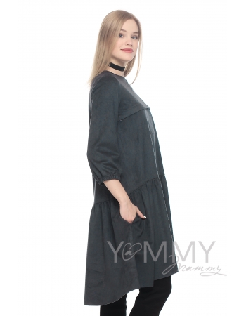 Замшевое платье с воланом графит для беременных