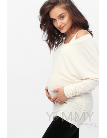 Блуза летучая мышь с топом для кормящих и беременных, цвет экрю