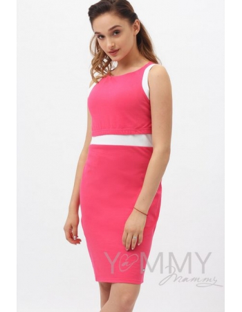 Платье для беременных и кормящих лакоста, фуксия с белой отделкой