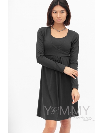 Платье-туника с пояском для беременных и кормящих, графит