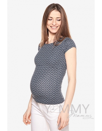 Футболка в цветочек для беременных и кормящих, синяя
