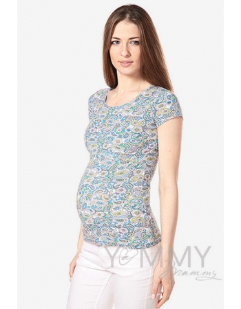 Футболка с узором для беременных и кормящих, ментоловая