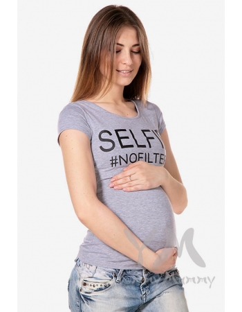Футболка "Selfie" для беременных и кормящих, серый меланж