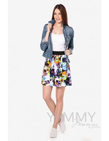 Юбка для беременных и родивших, с крупным цветочным принтом