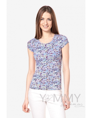 Футболка с узором для беременных и кормящих, голубая