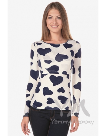 Лонгслив с принтом "сердца" для беременных и кормящих, экрю