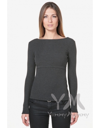 Лонгслив для беременных и кормящих, темно-серый меланж