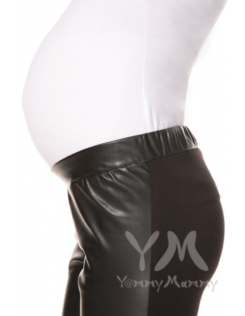 Универсальные брюки из эко-кожи черные для беременных