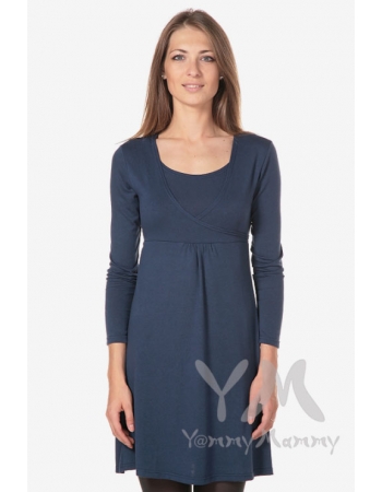 Платье с пояском на спине для беременных и кормящих, темный индиго