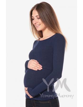 Лонгслив для беременных и кормящих, темно-синий меланж
