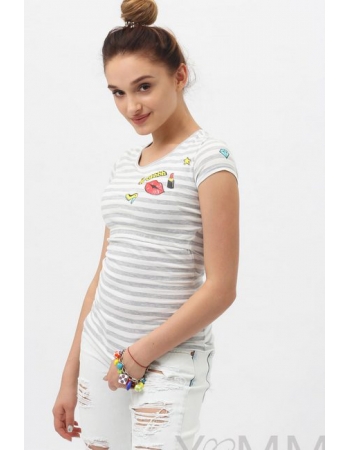 Футболка с принтом для кормящих и беременных, в серую полоску меланж