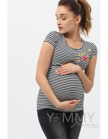 Футболка с принтом для кормящих и беременных,синяя полоска
