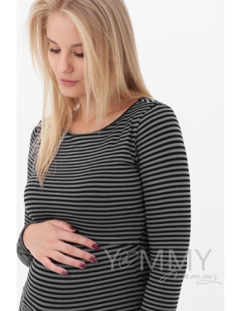 Лонгслив для беременных и кормящих, серый в черную полоску