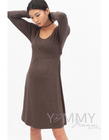 Платье с пояском на спине для кормящих и беременных, мускат меланж