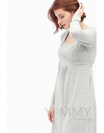 Платье с пояском на спине для кормящих и беременных, светло-серый меланж
