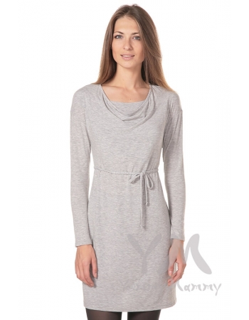 Платье для кормящих и беременных с горловиной "качелька", светло-серый меланж
