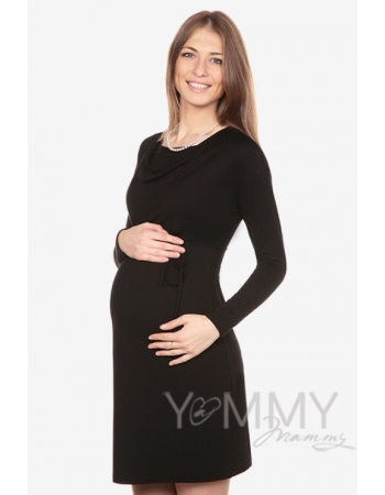 Платье для беременых и кормящих с горловиной "качелька" из модала, чёрное