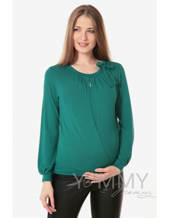 Блуза для беременных и кормящих с бантом, цвет изумруд