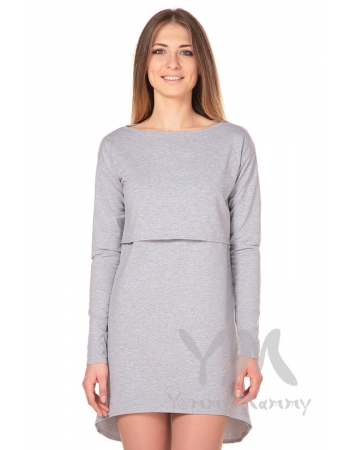 Платье-туника для беременных и кормящих с длинным рукавом, серый меланж