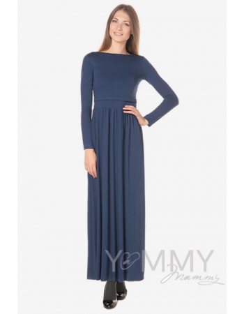 Платье для беременных и кормящих с карманами, темный индиго